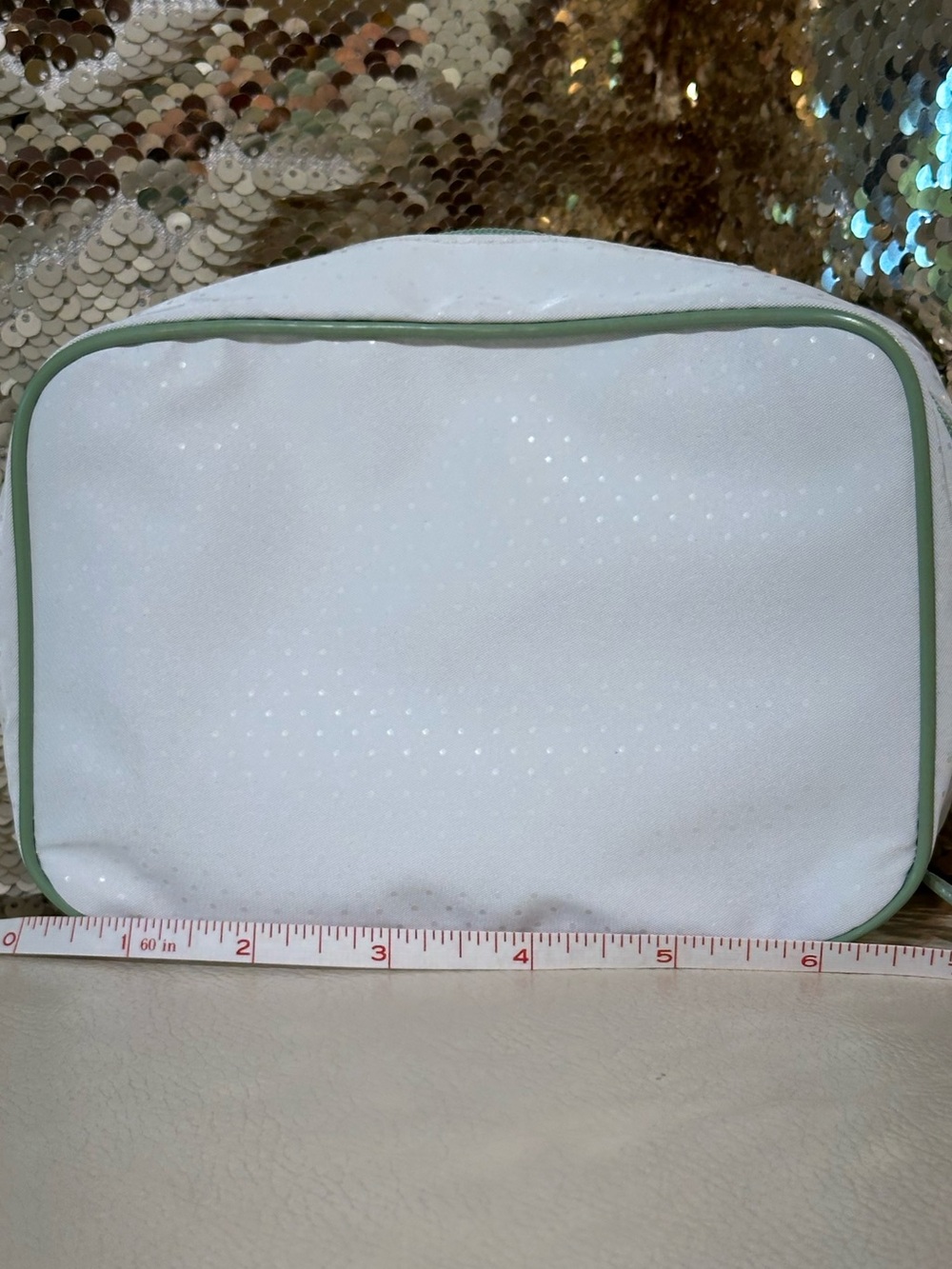 Vintage Clinique White & Sage Green Polka Dot Makeup Travel Case
